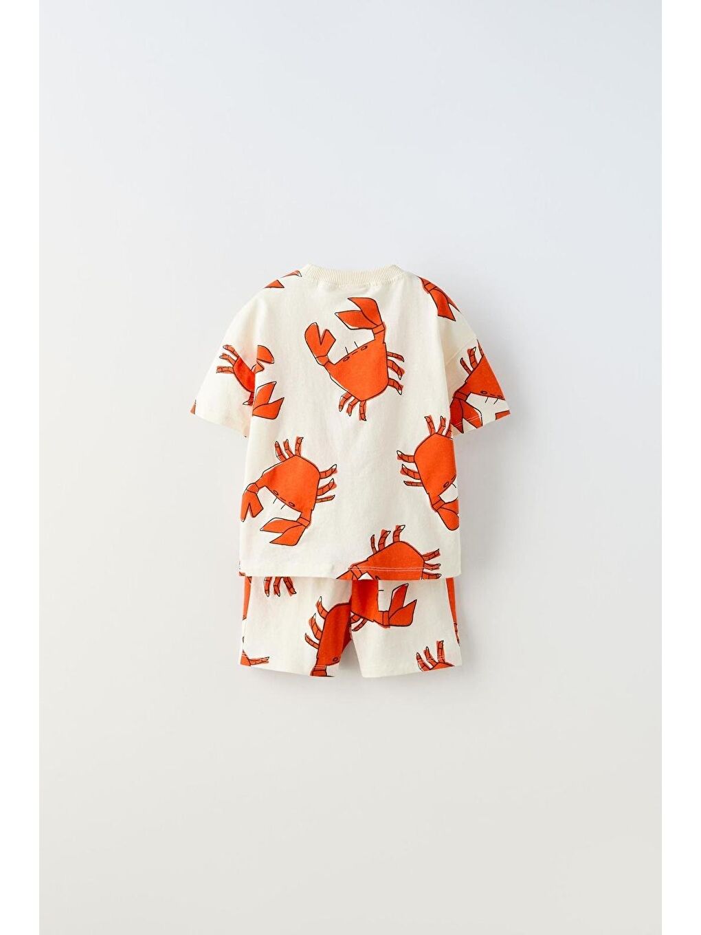 Karışık Erkek Çocuk Pamuklu Ekru Yengeç Desenli T-Shirt Şort Takım-1