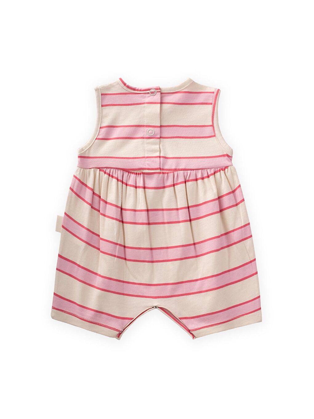 Geniş Çizgili Tulum 0-3 Yaş Pembe Fuşya Çizgili-1