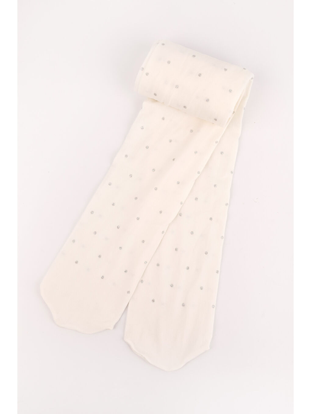 Ekru Simli Puanlı Kız Çocuk Muz Çorap