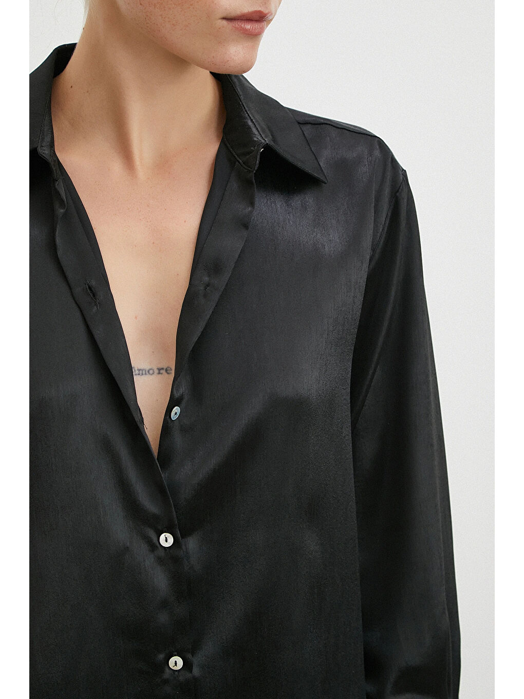 Klasik Saten Gömlek Siyah-4