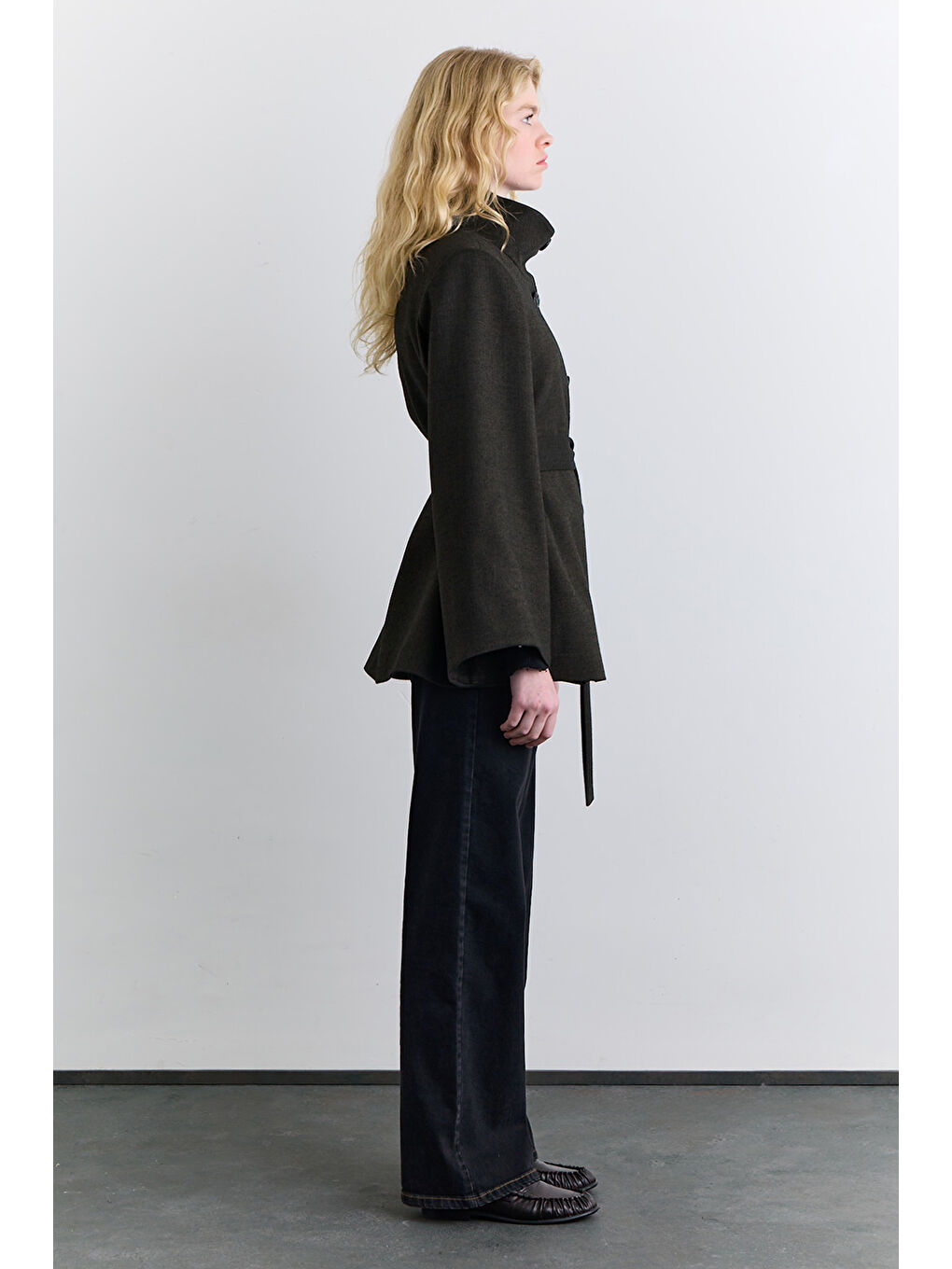 Geniş Kol Kuşaklı Ceket Haki-3