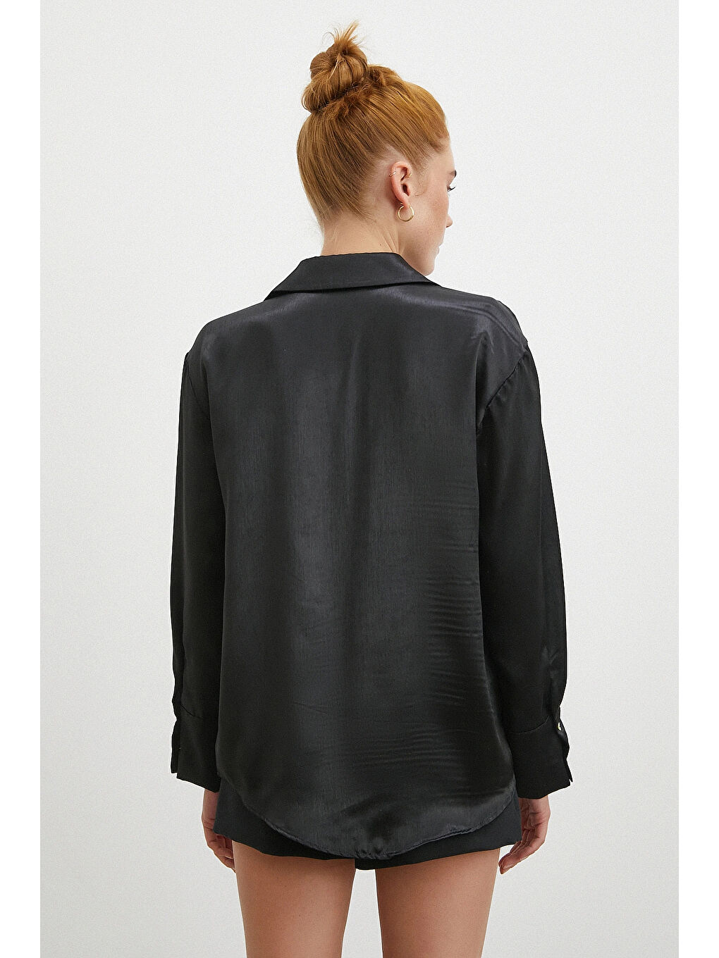 Klasik Saten Gömlek Siyah-5