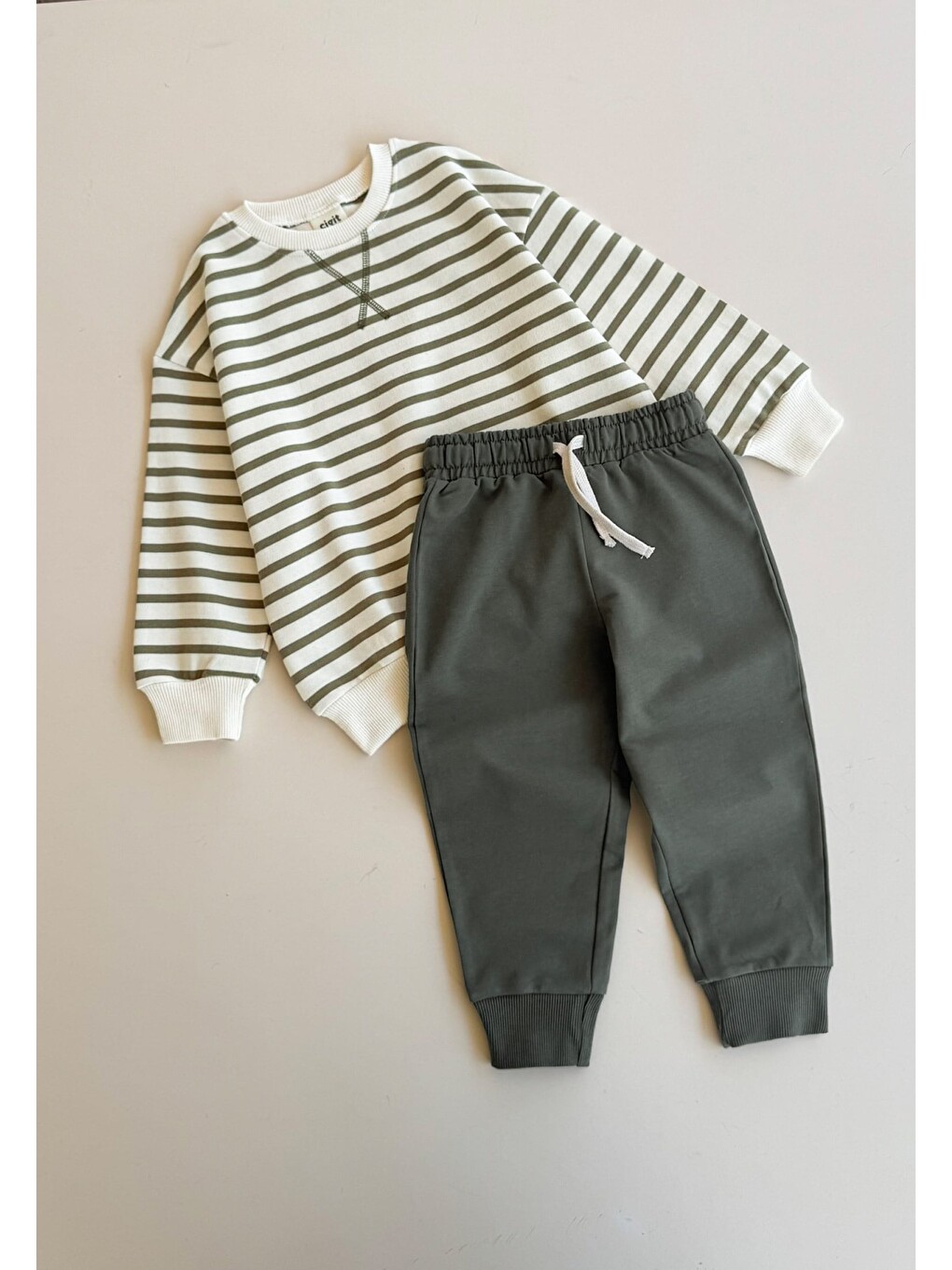 Çizgili Sweatshirt Takım 2-8 Yaş Yeşil Çizgili