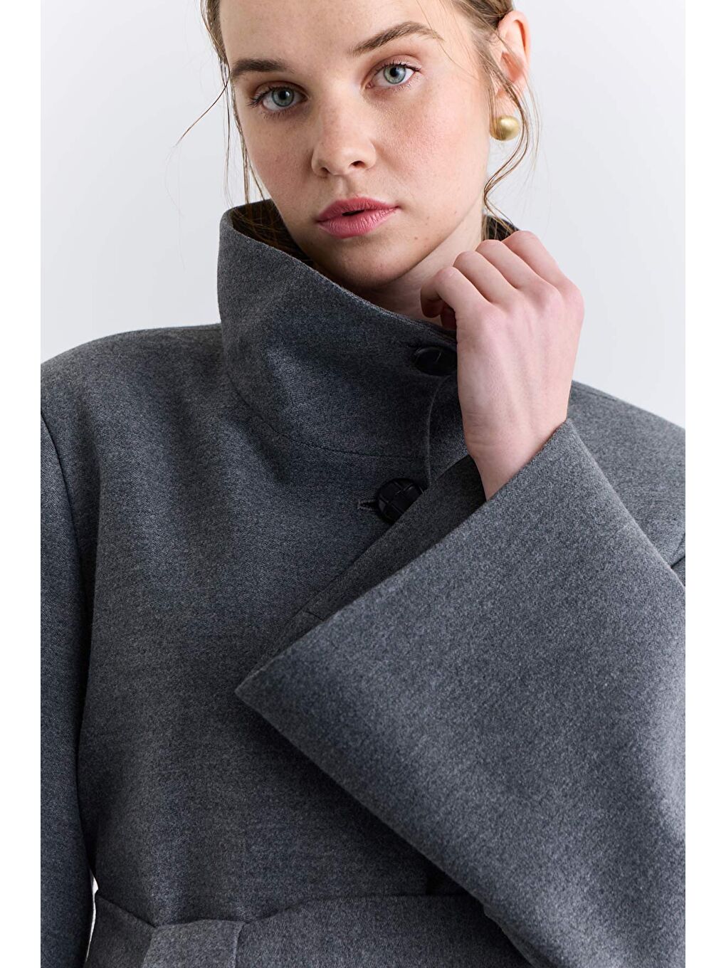 Geniş Kol Kuşaklı Ceket Gri-2