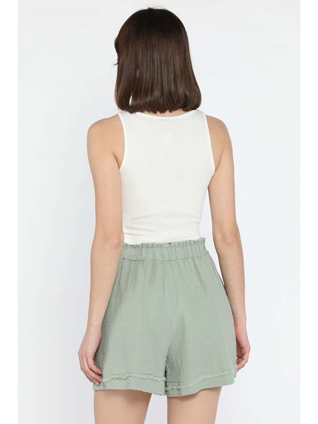 Yeşil Kadın Keten Şort-2