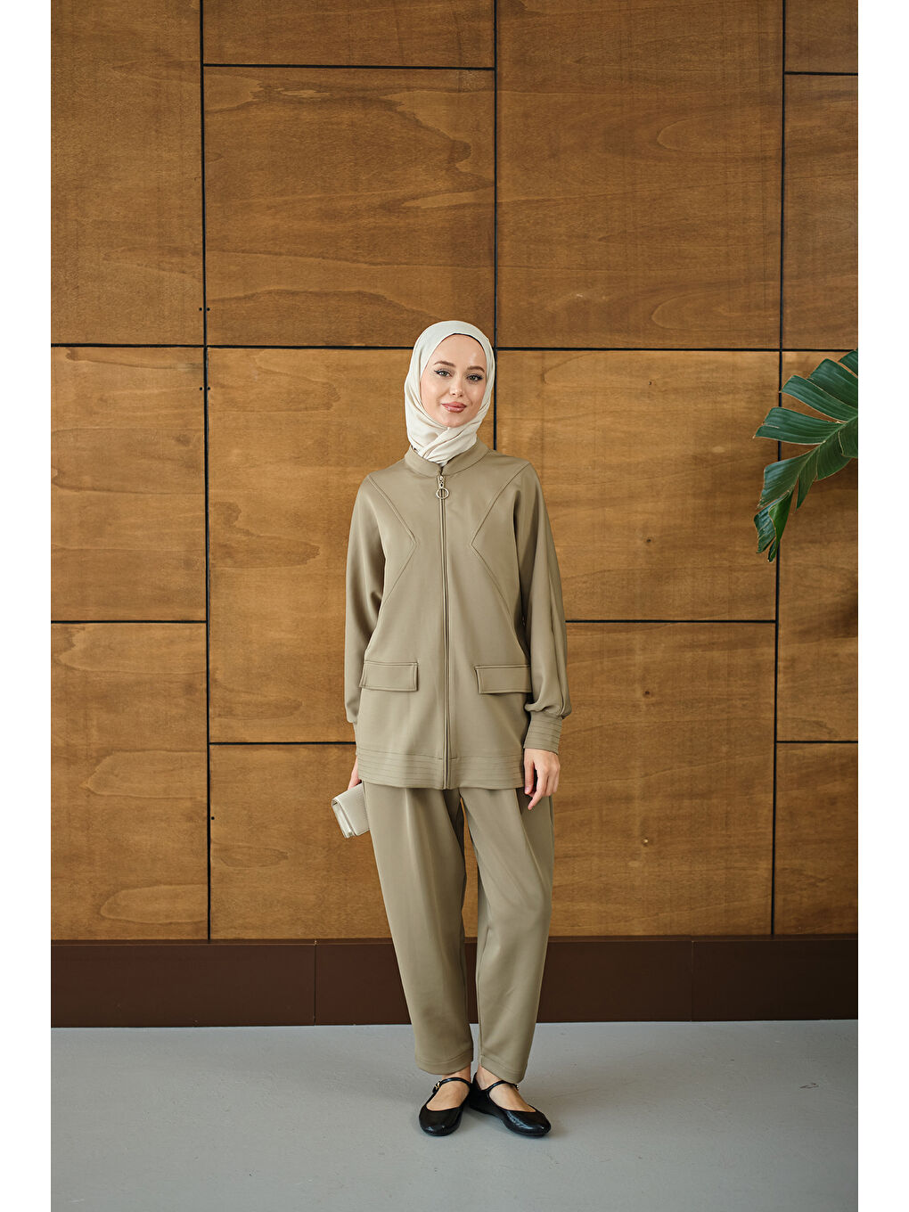 Kadın Fermuarlı İkili Takım Yeşil-1