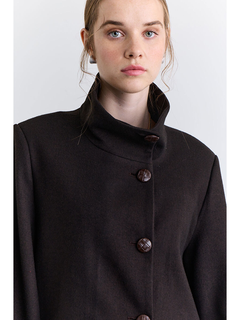 Geniş Kol Kuşaklı Ceket Kahverengi-4