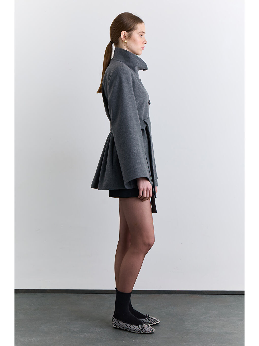 Geniş Kol Kuşaklı Ceket Gri-5