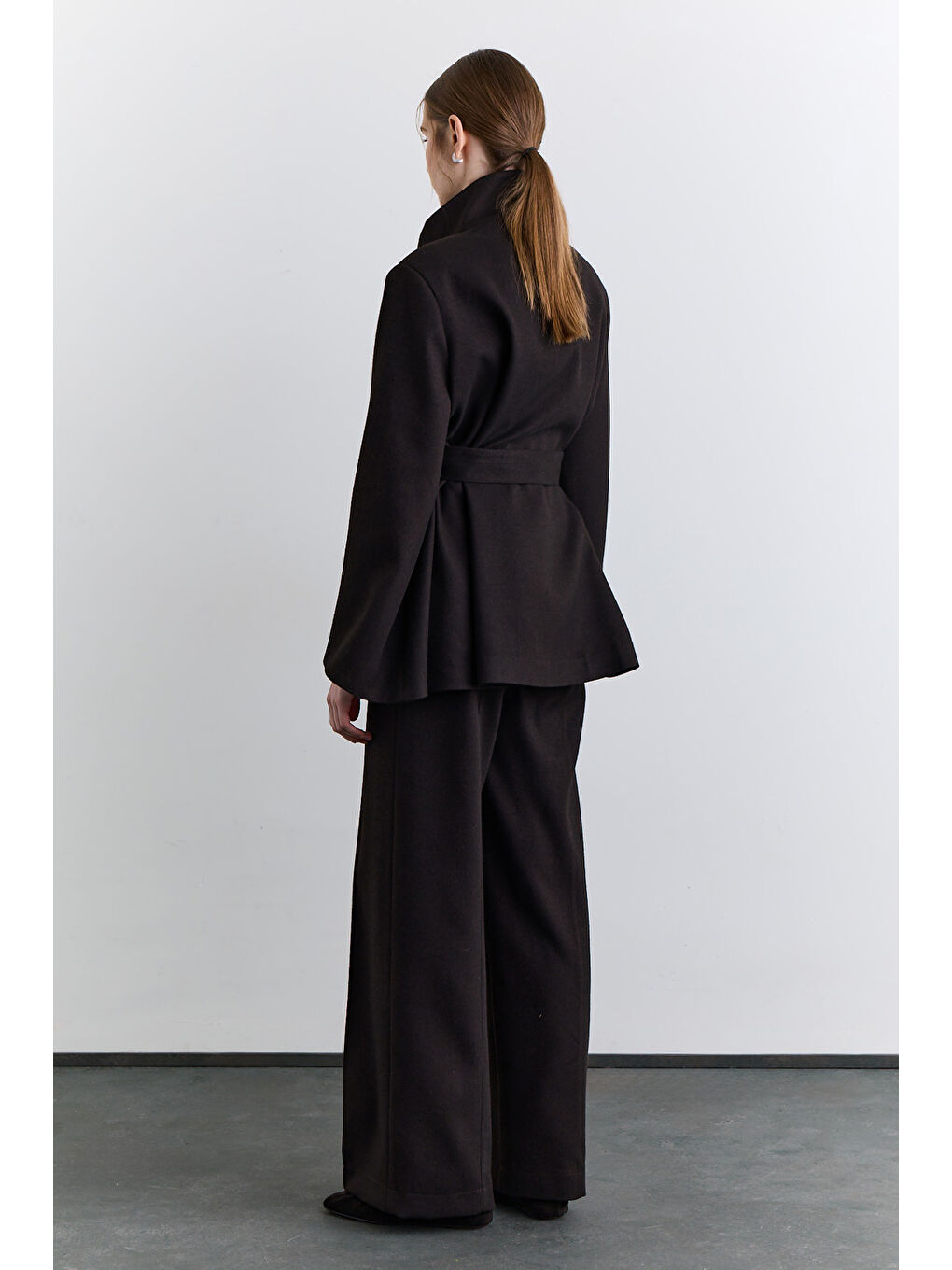 Geniş Kol Kuşaklı Ceket Kahverengi-5