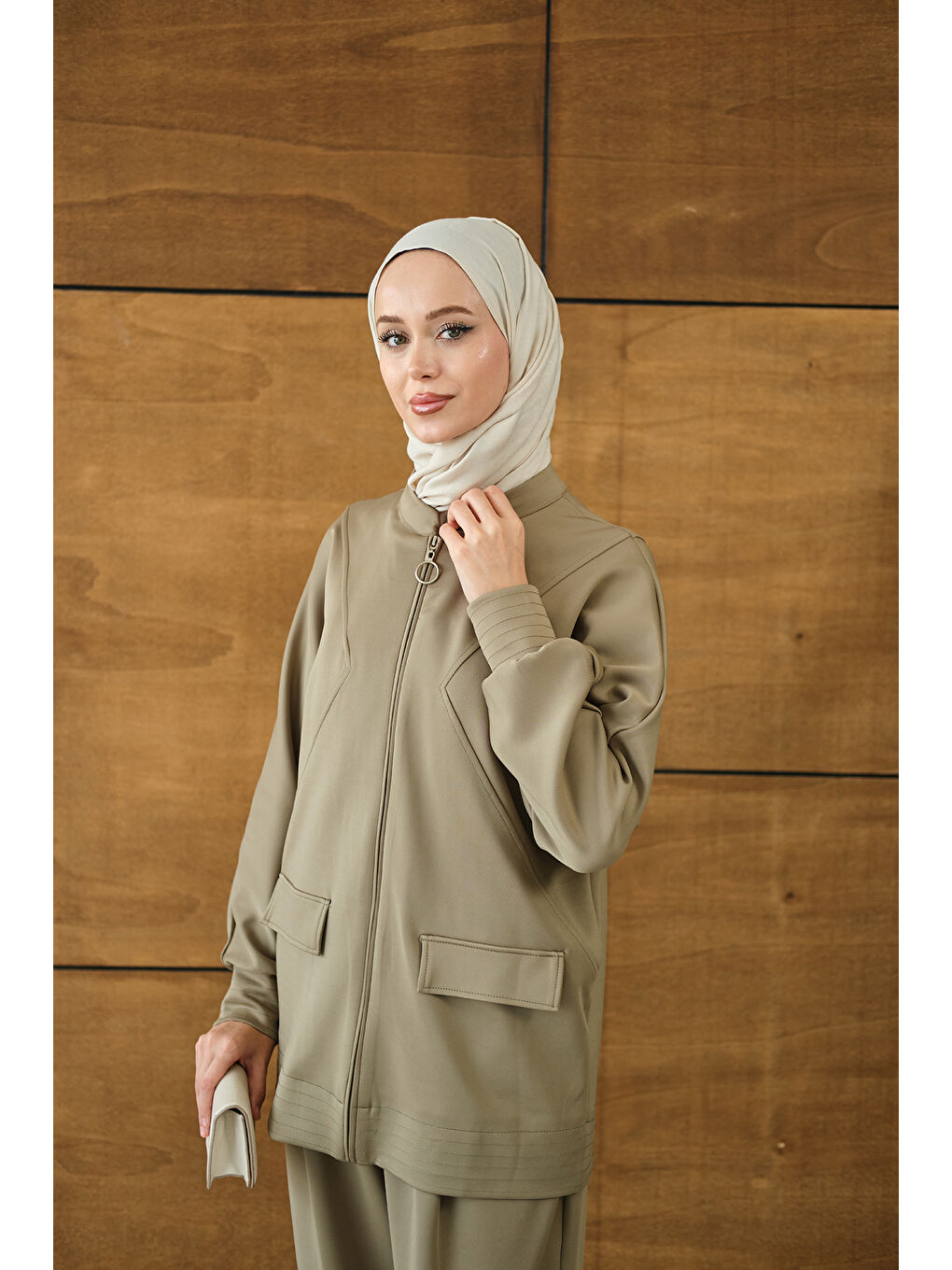 Kadın Fermuarlı İkili Takım Yeşil-2