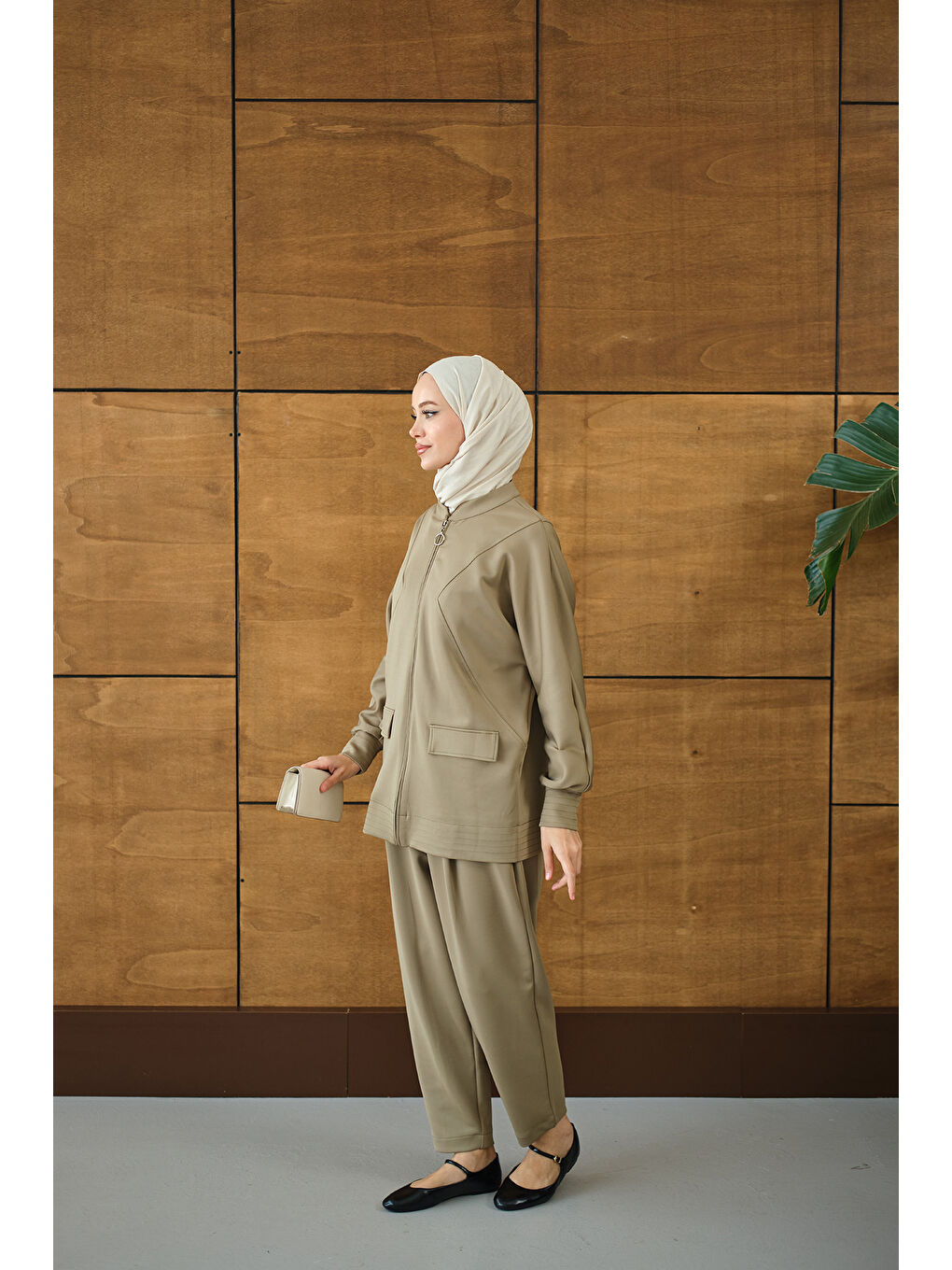 Kadın Fermuarlı İkili Takım Yeşil-3