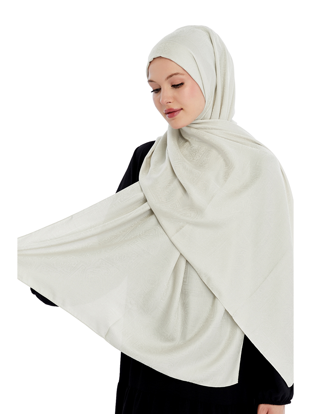 Ekru Monogram Etnik Desen Şal