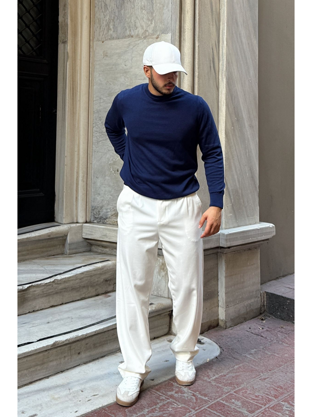 Lacivert Acton Erkek %100 Organik Pamuk Bisiklet Yaka Triko Kazak-2