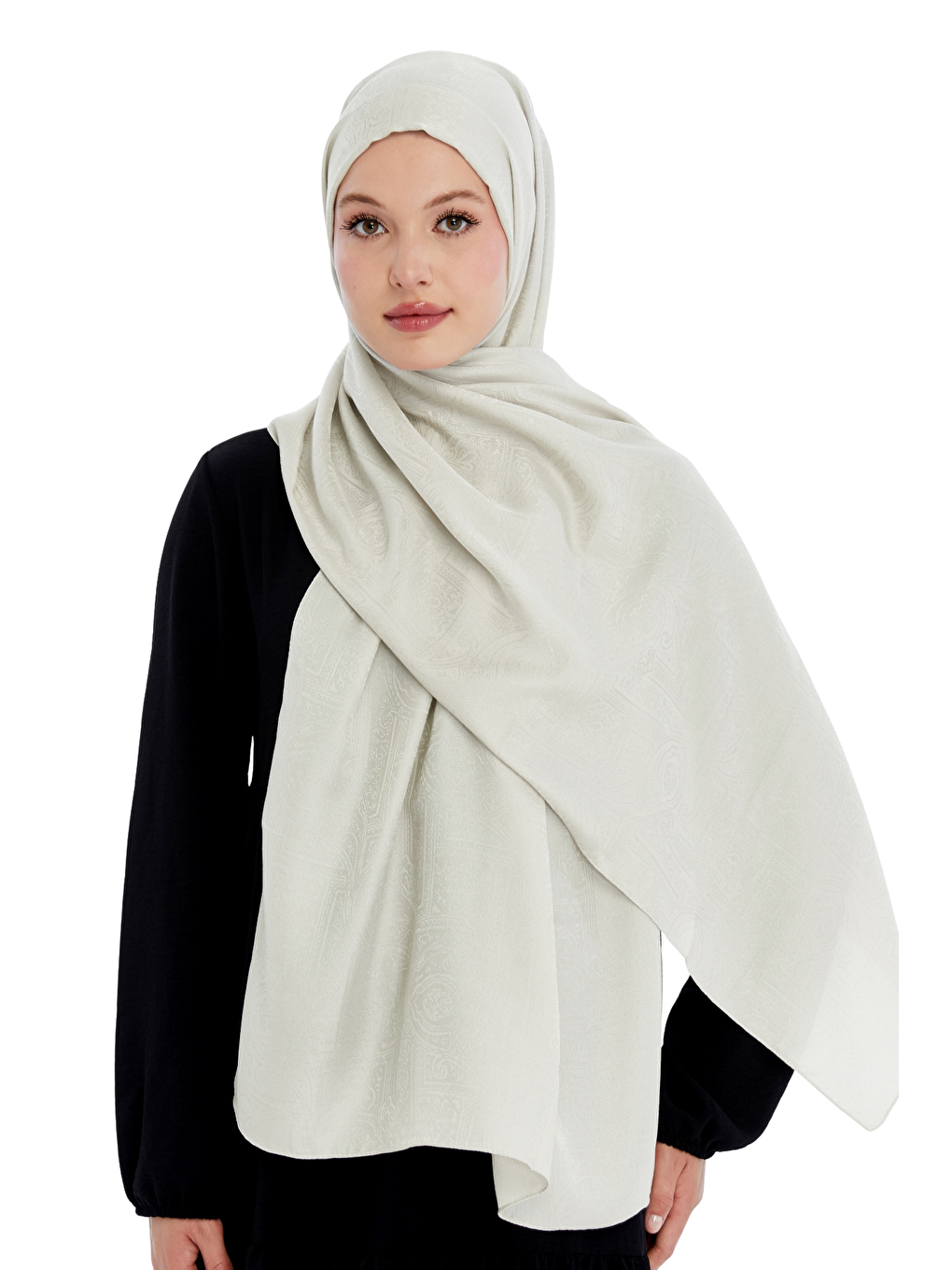 Ekru Monogram Etnik Desen Şal-2