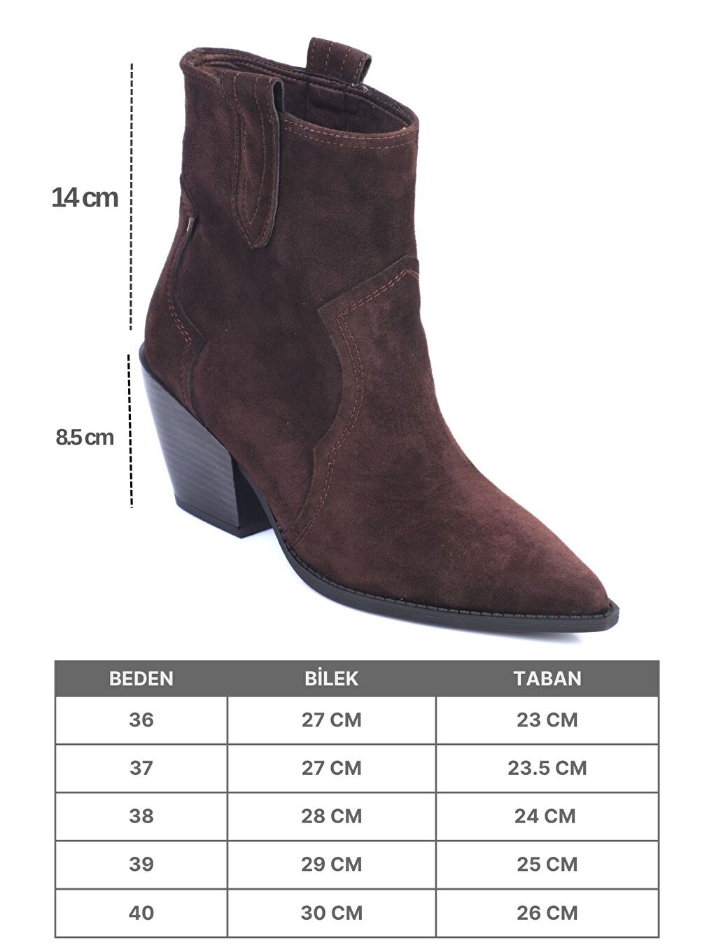 Kahverengi Tiffani Sivri Burunlu Hakiki Deri Yandan Çekmeli Kadın Kovboy Bot-1