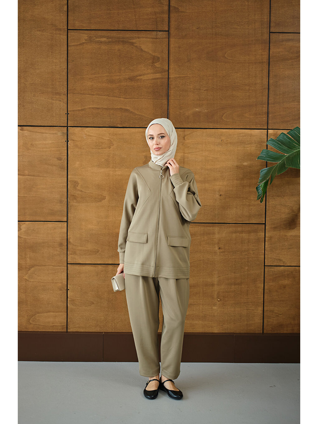 Kadın Fermuarlı İkili Takım Yeşil-4