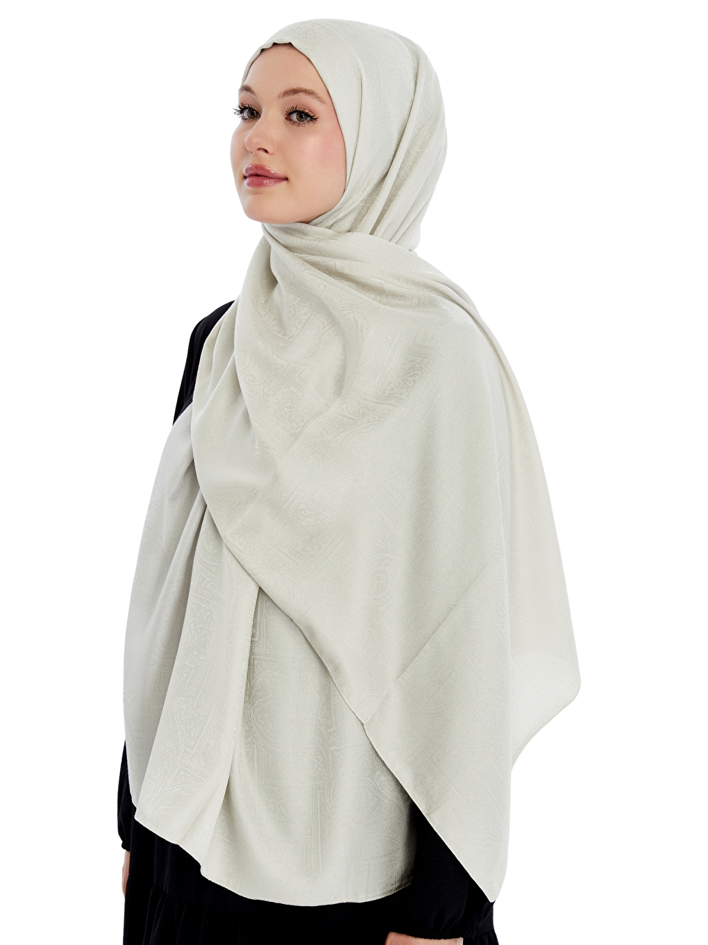 Ekru Monogram Etnik Desen Şal-3