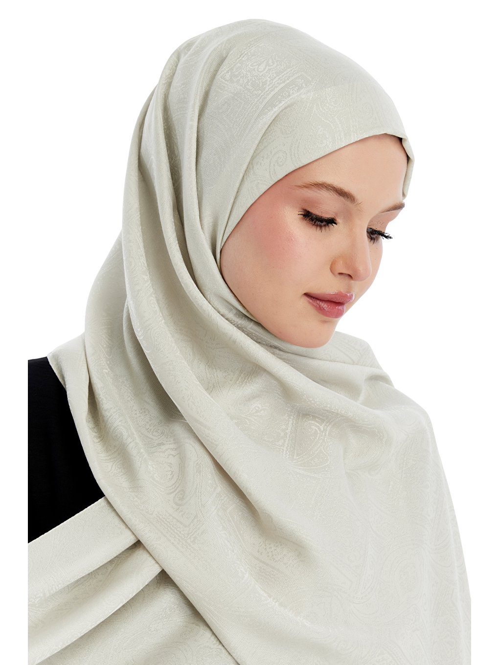 Ekru Monogram Etnik Desen Şal-4