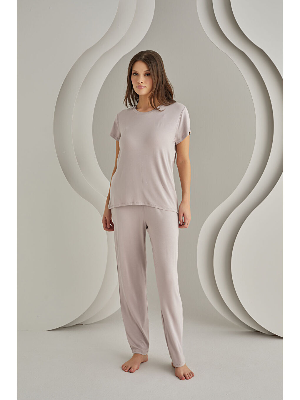 Lila Viskon Sütyenli Pijama Takımı-1