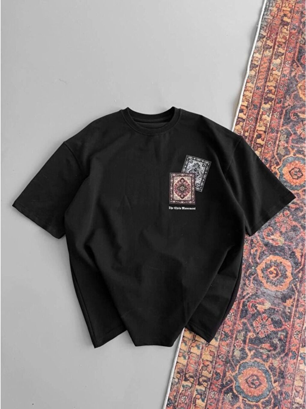 Erkek Baskılı Oversize T-shirt - Siyah-2