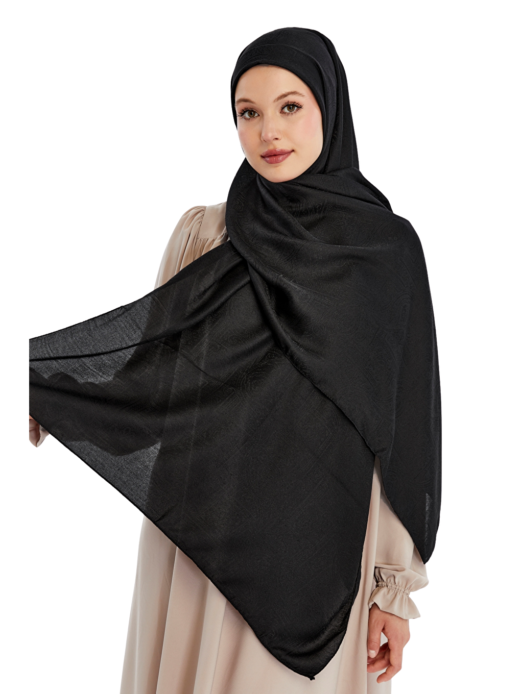 Siyah Monogram Etnik Desen Şal