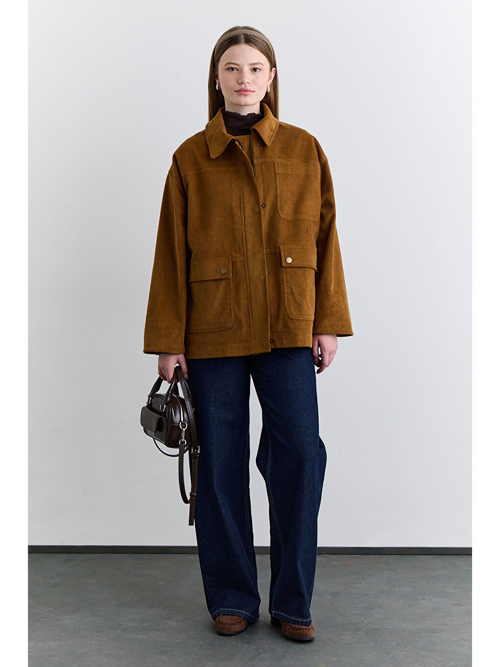Kahverengi Kadife Worker Ceket Camel