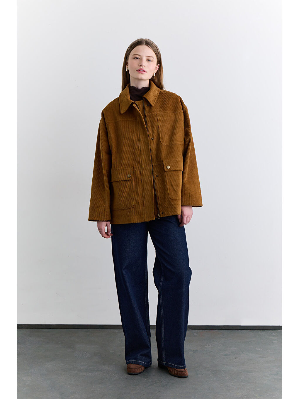 Kahverengi Kadife Worker Ceket Camel-1