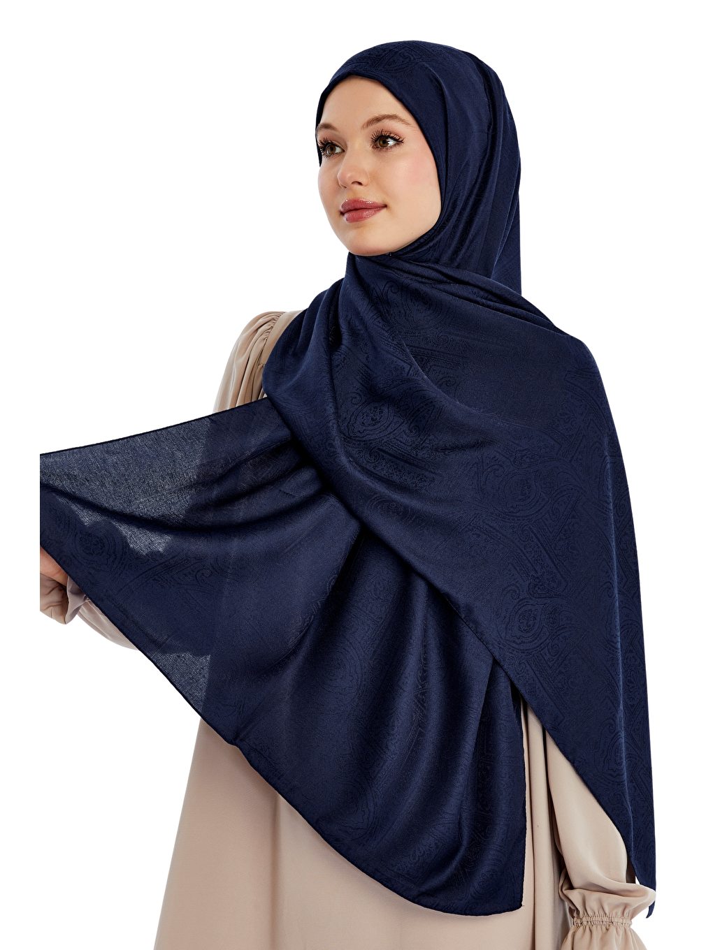 Lacivert Monogram Etnik Desen Şal