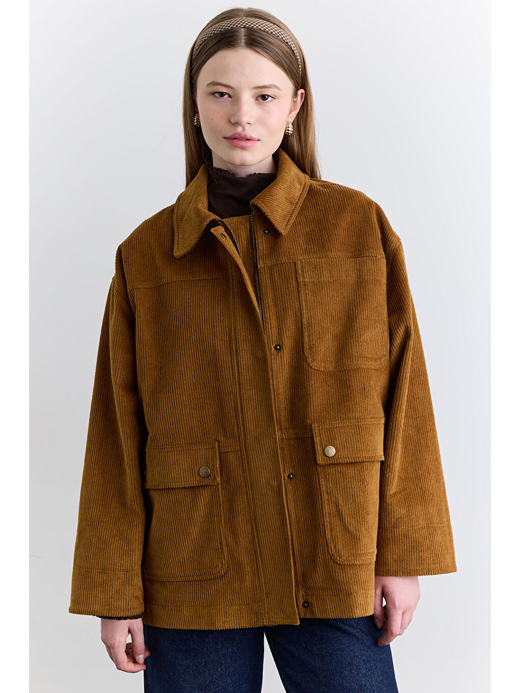 Kahverengi Kadife Worker Ceket Camel-2