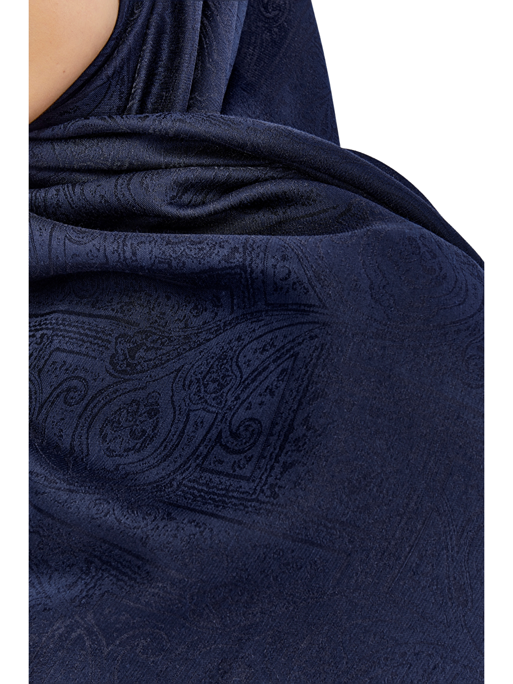 Lacivert Monogram Etnik Desen Şal-1