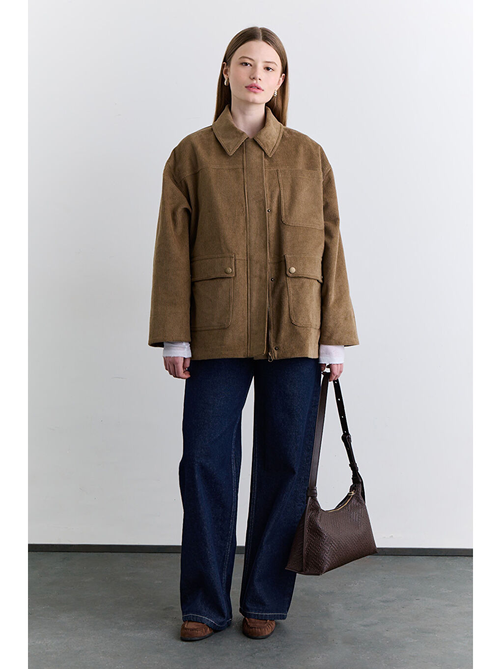 Kahverengi Kadife Worker Ceket Kiremit