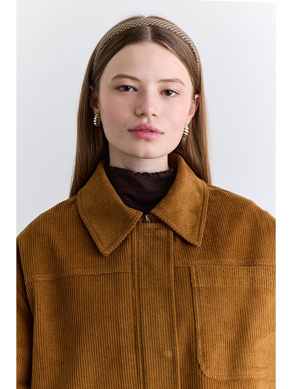 Kahverengi Kadife Worker Ceket Camel-4