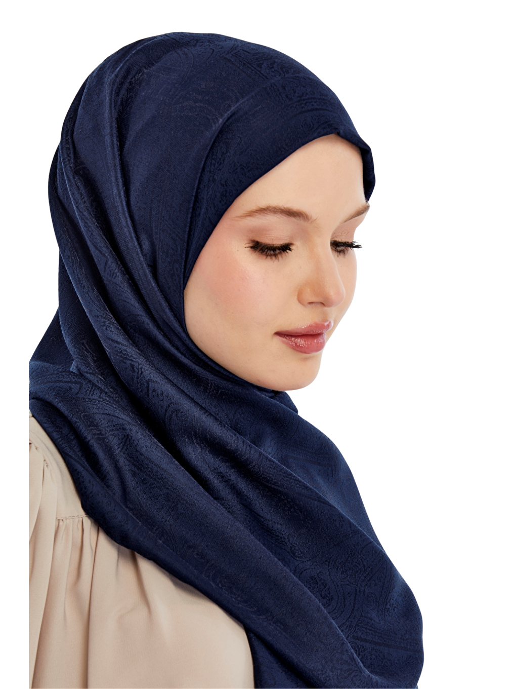 Lacivert Monogram Etnik Desen Şal-2