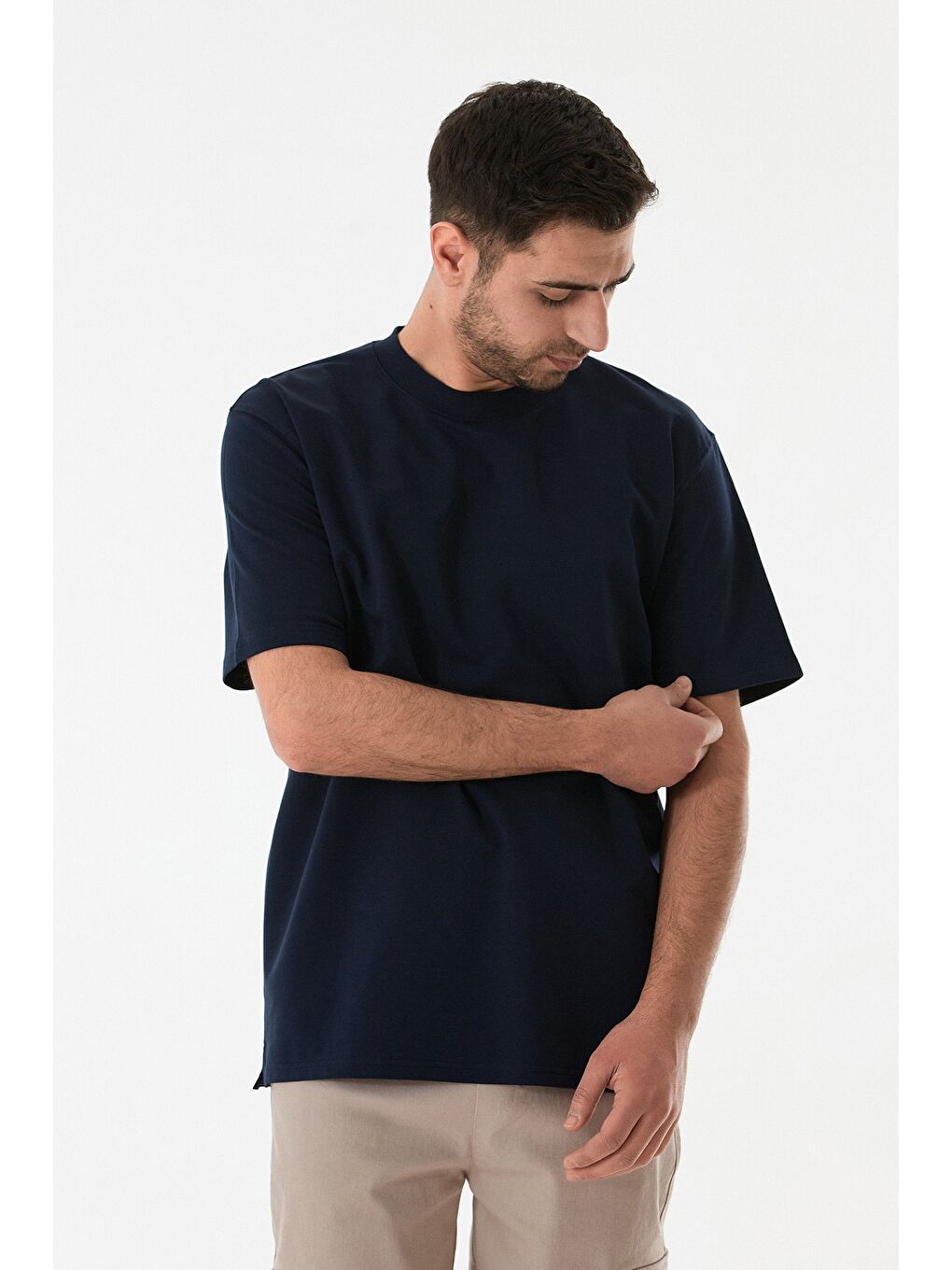 Lacivert Basic Bisiklet Yaka Tişört-1