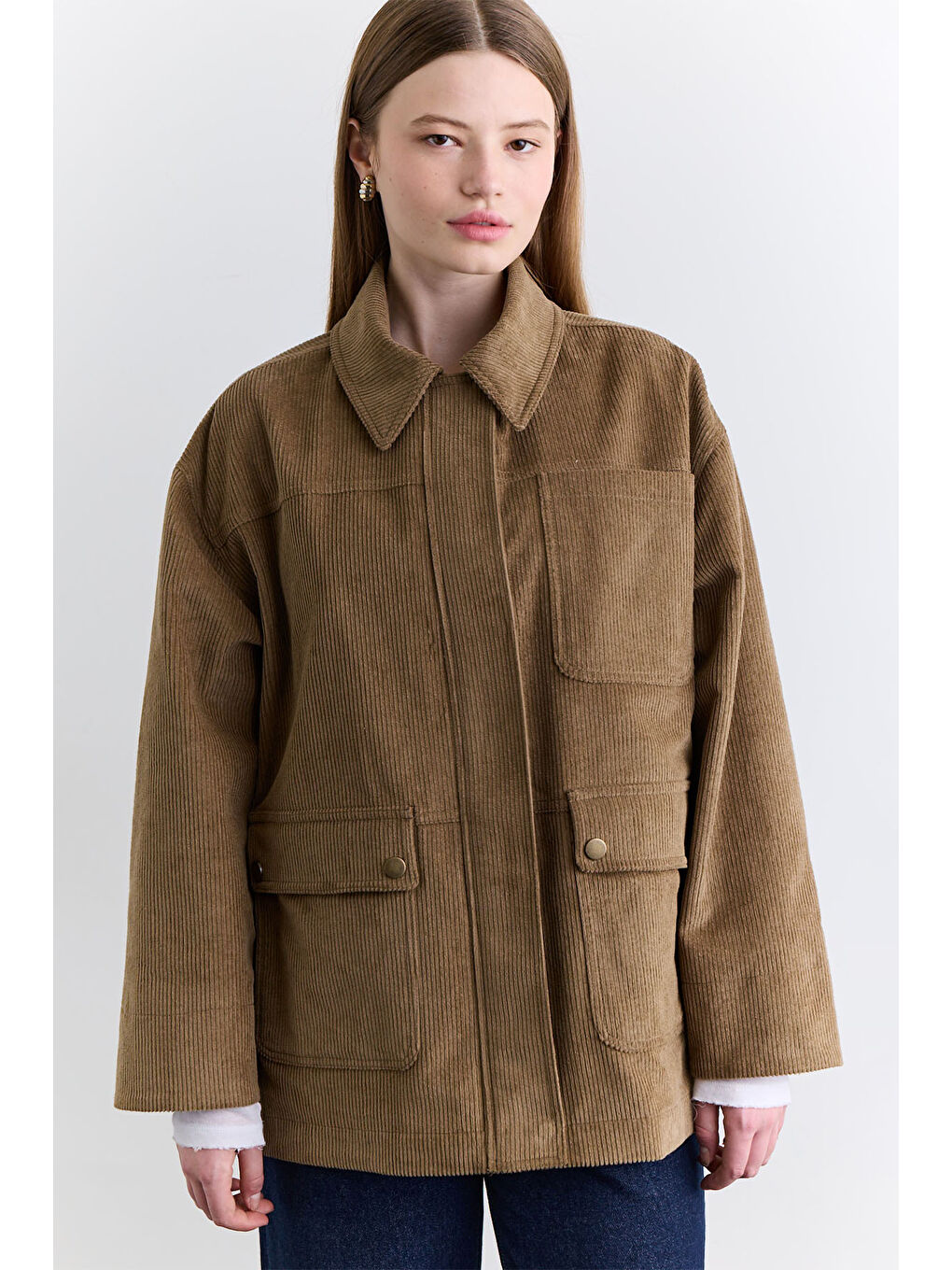 Kahverengi Kadife Worker Ceket Kiremit-1