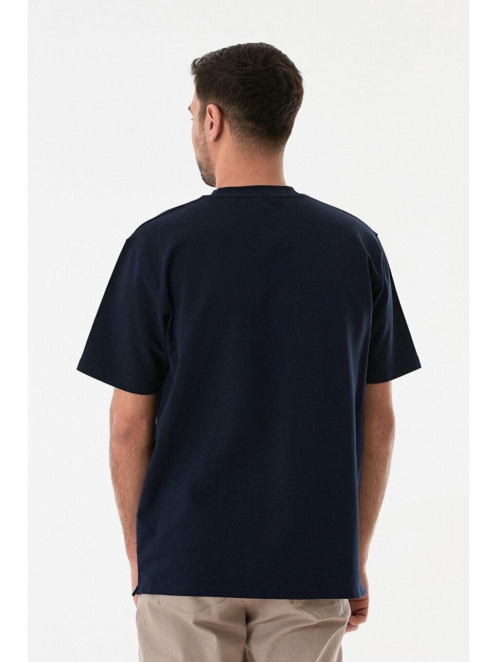 Lacivert Basic Bisiklet Yaka Tişört-2