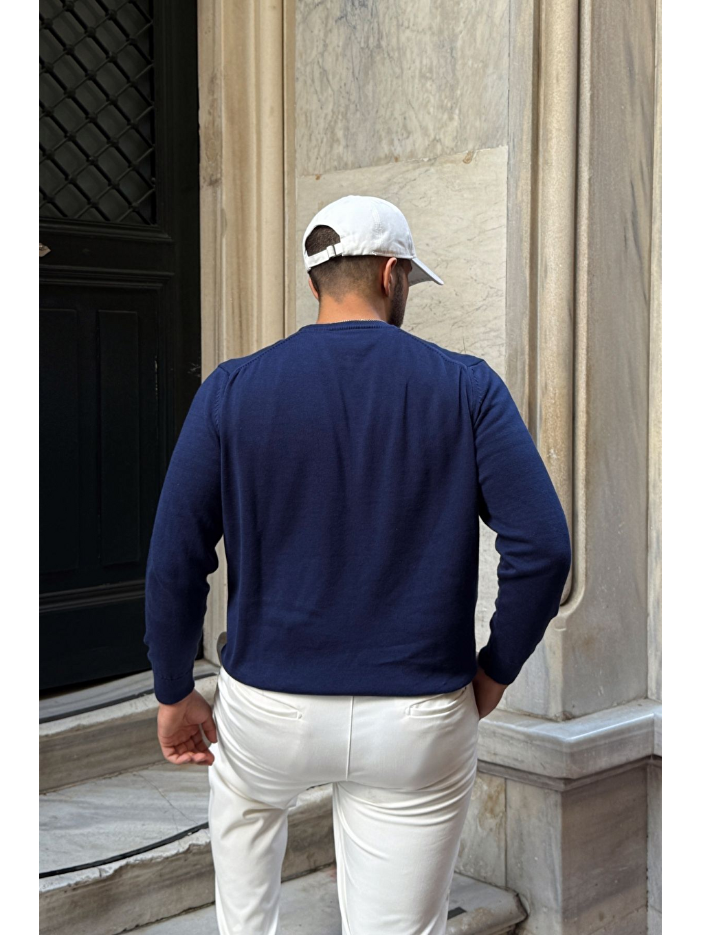 Lacivert Acton Erkek %100 Organik Pamuk Bisiklet Yaka Triko Kazak-6