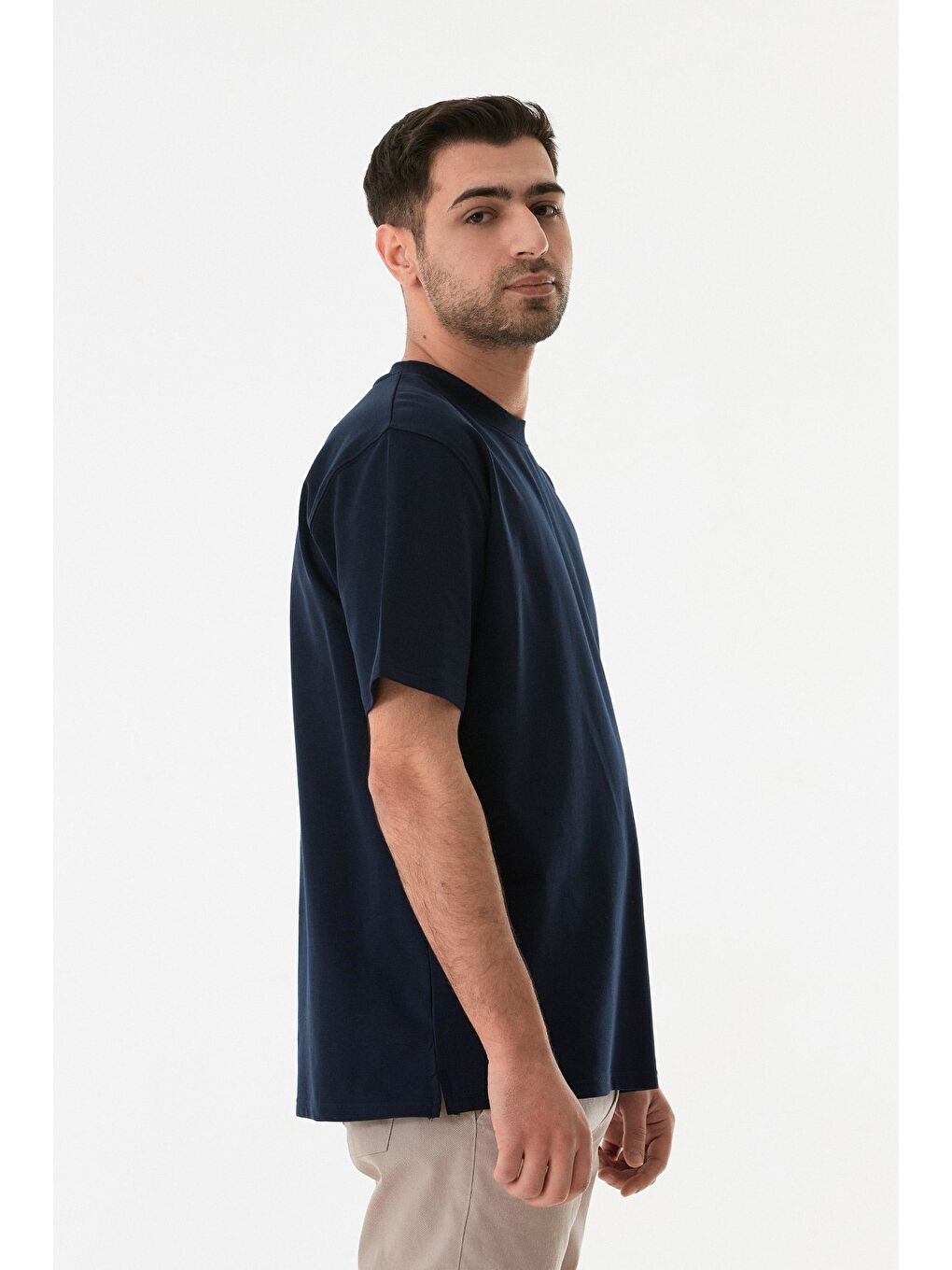 Lacivert Basic Bisiklet Yaka Tişört-3