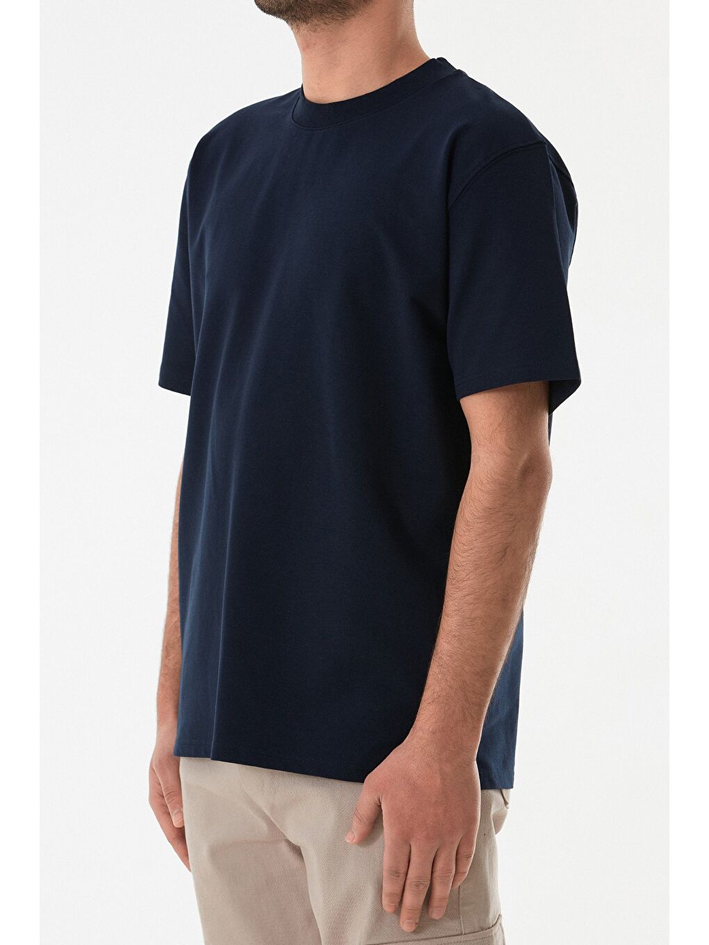 Lacivert Basic Bisiklet Yaka Tişört-4