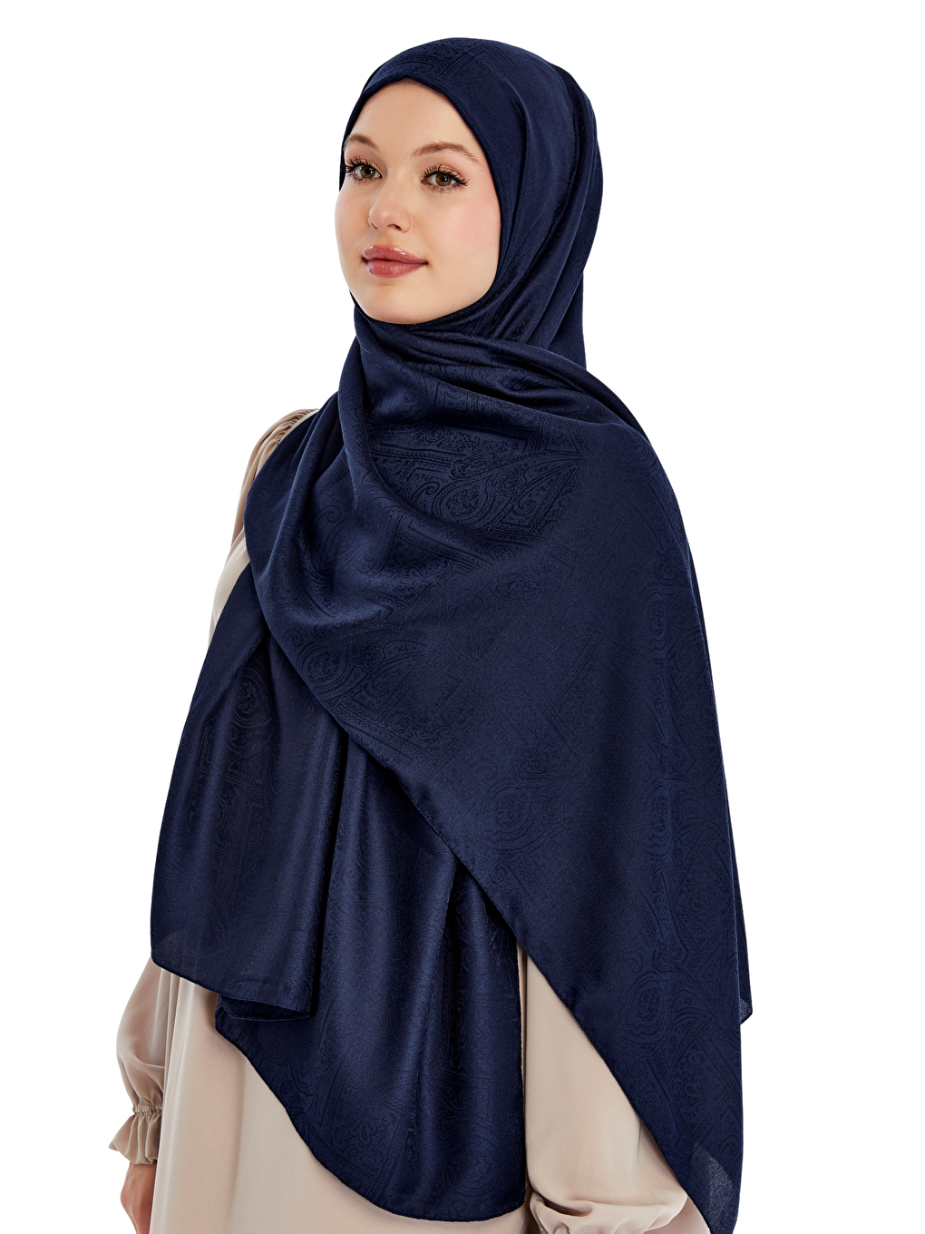 Lacivert Monogram Etnik Desen Şal-4