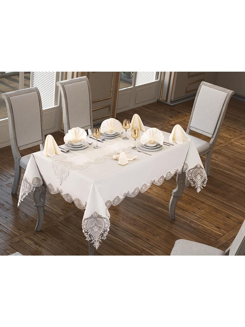 Karışık Verna Masa Örtüsü 160x260 Cm 26 Parça Krem Krem