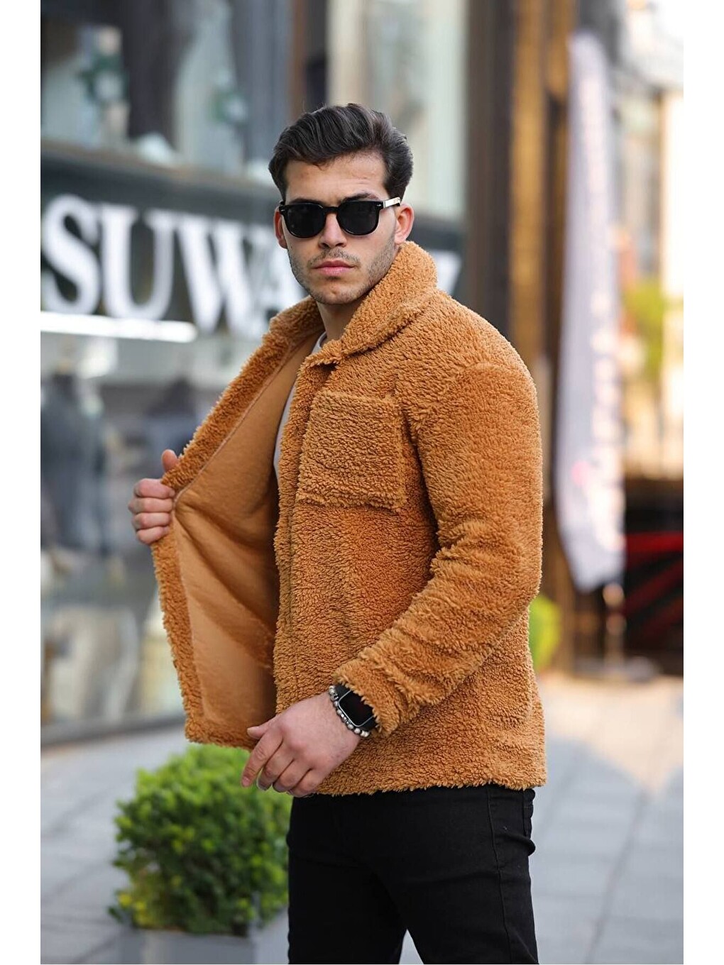 Sarı Erkek Trend Düğmeli Hardal Pelüş Ceket-2