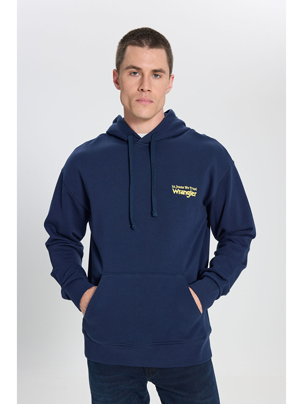 Relaxed Fit Geniş Kesim Kapüşonlu %100 Pamuk Lacivert Sweatshirt-1