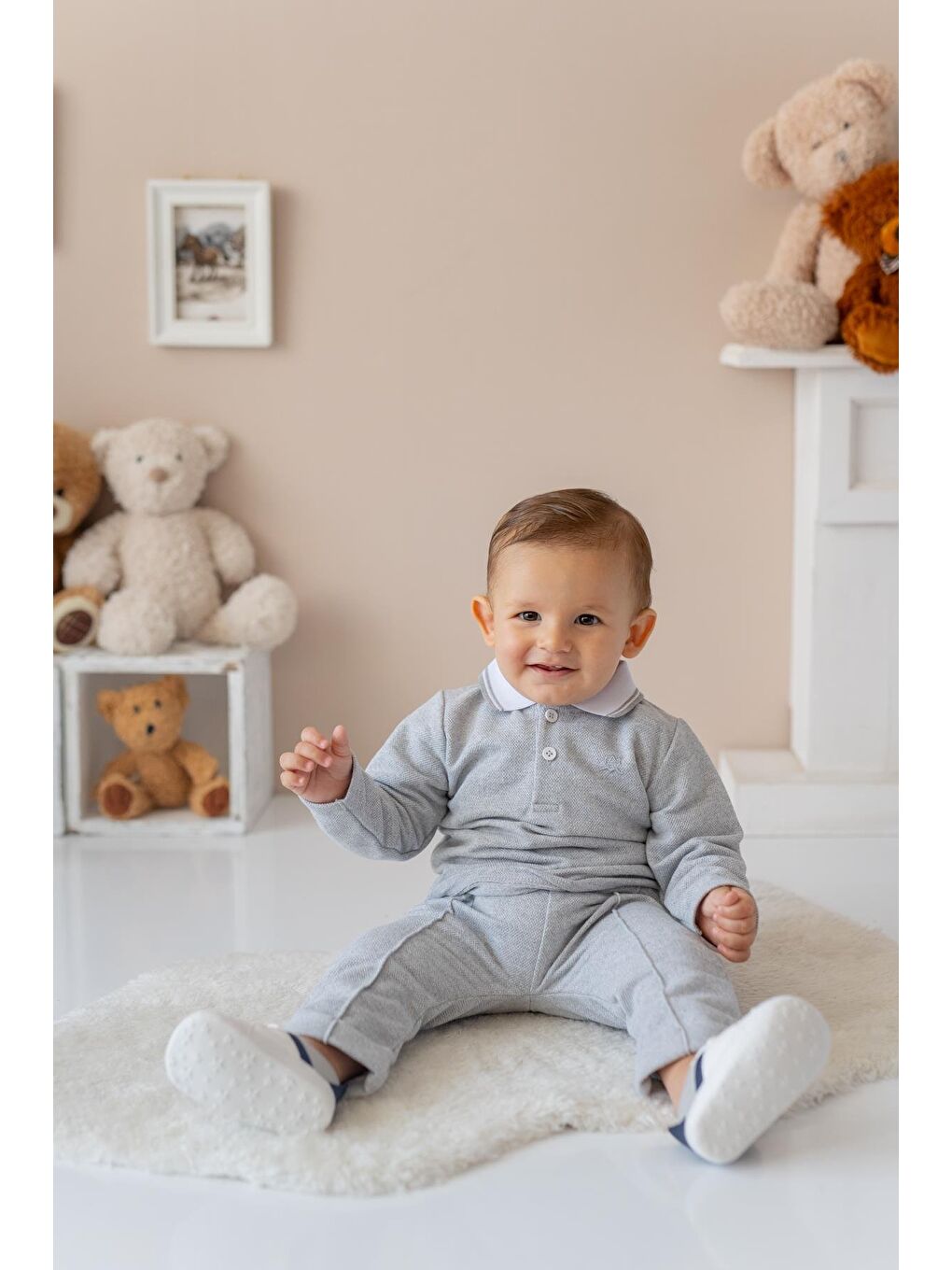 Erkek Bebek Polo Yaka T-Shirt Ve Pantolon Takım - Gri