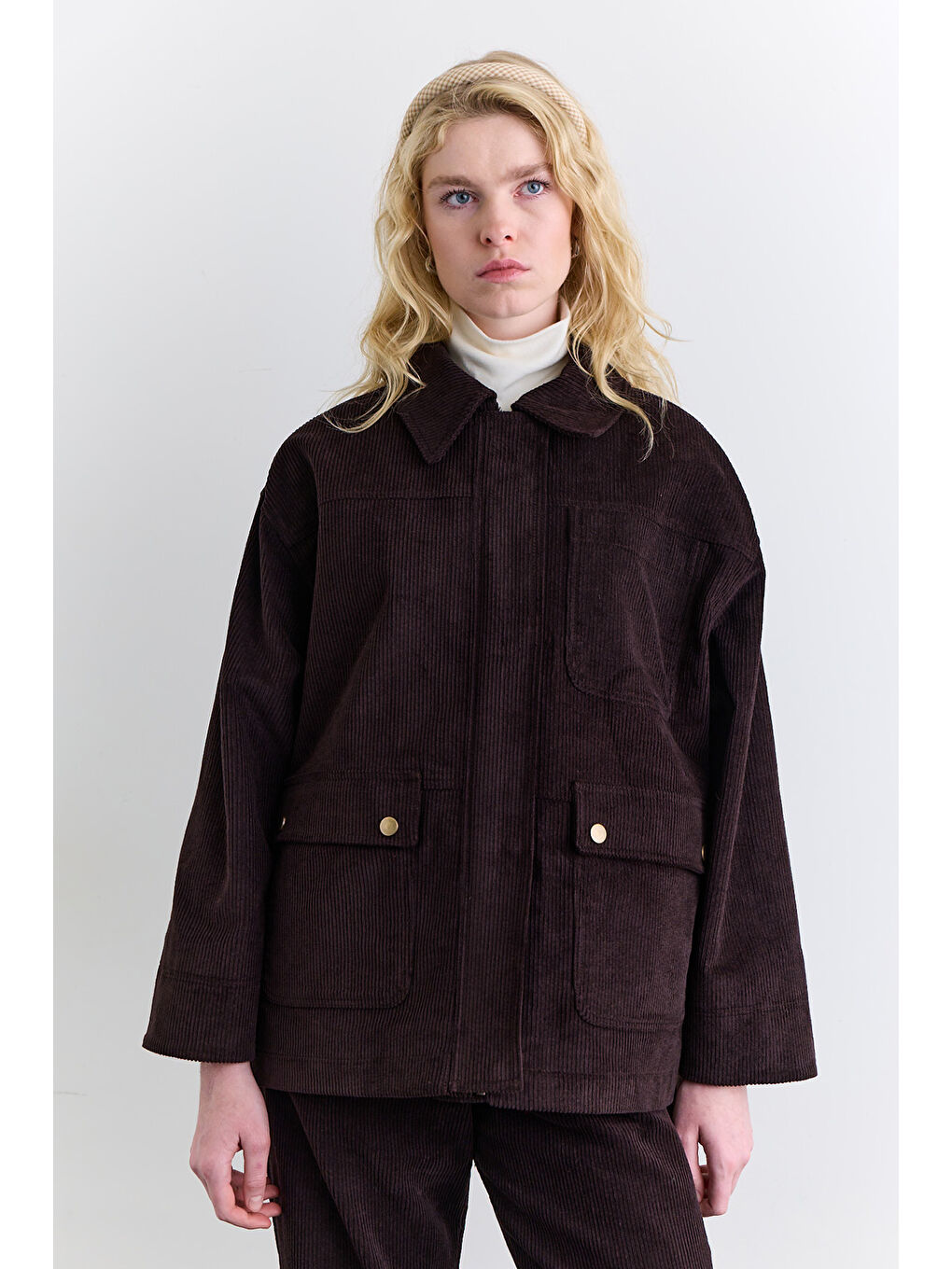 Kadife Worker Ceket Kahverengi-1