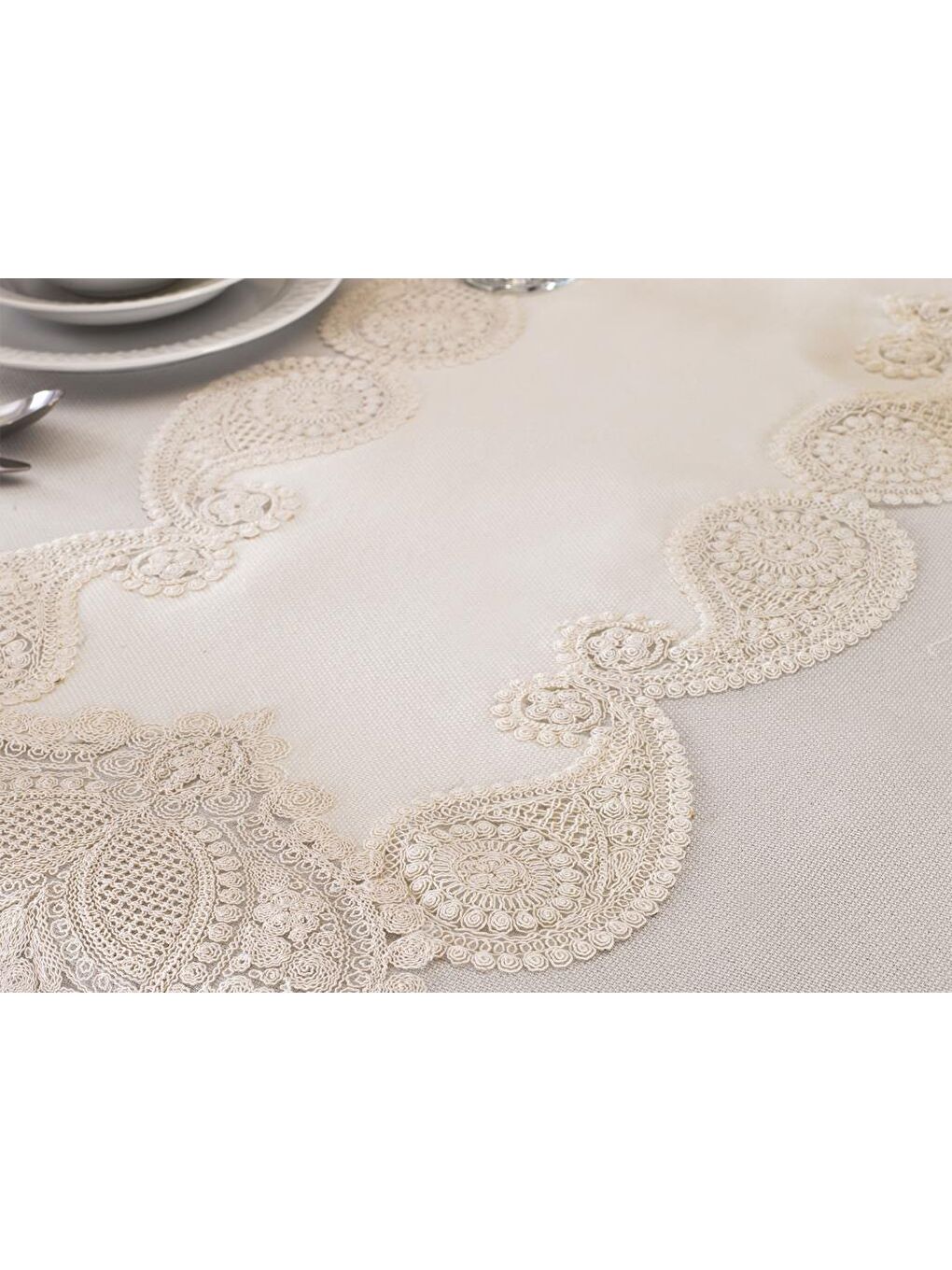 Karışık Verna Masa Örtüsü 160x260 Cm 26 Parça Krem Krem-3