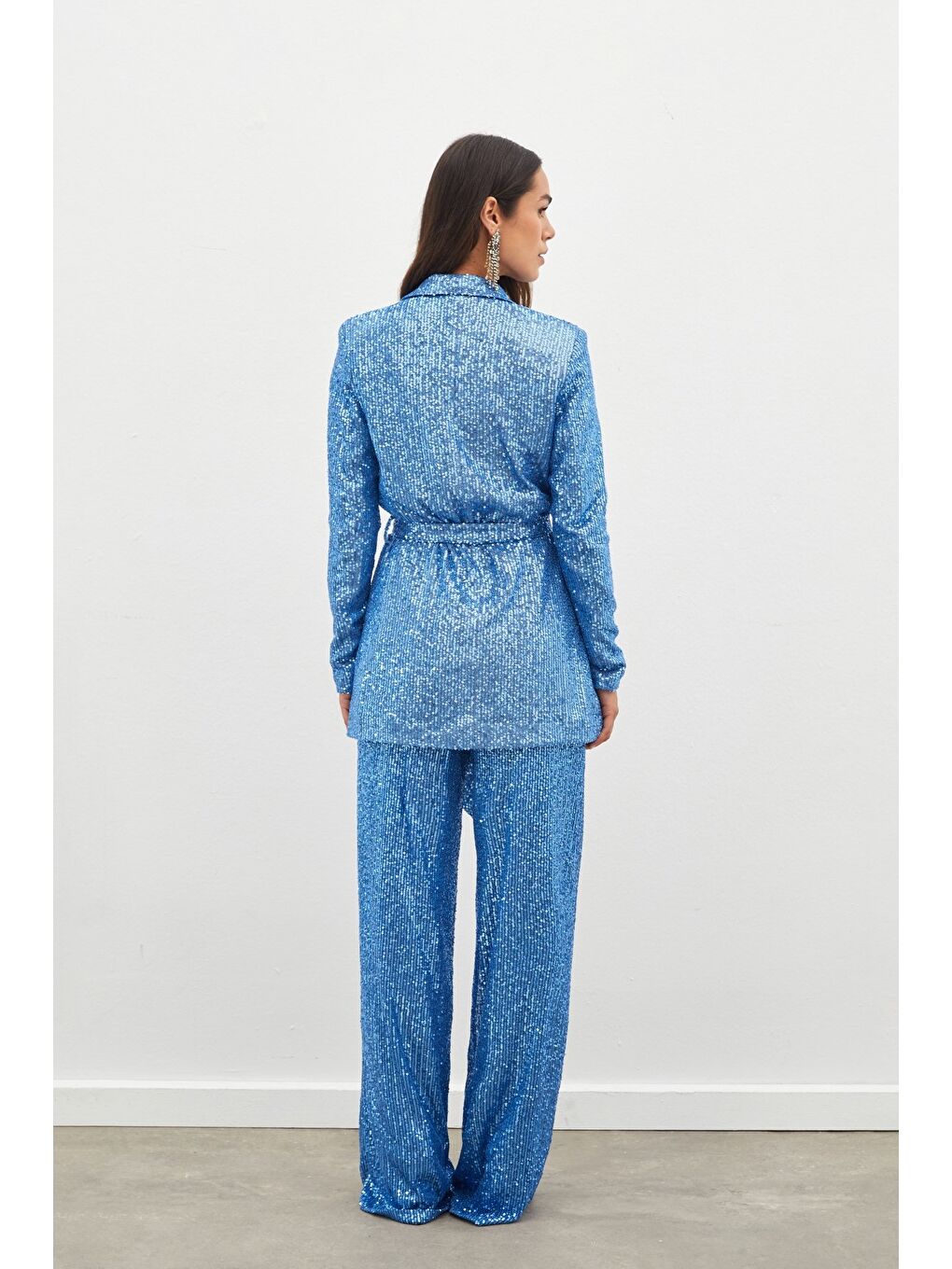 Kuşaklı Payet Ceket - İndigo-3