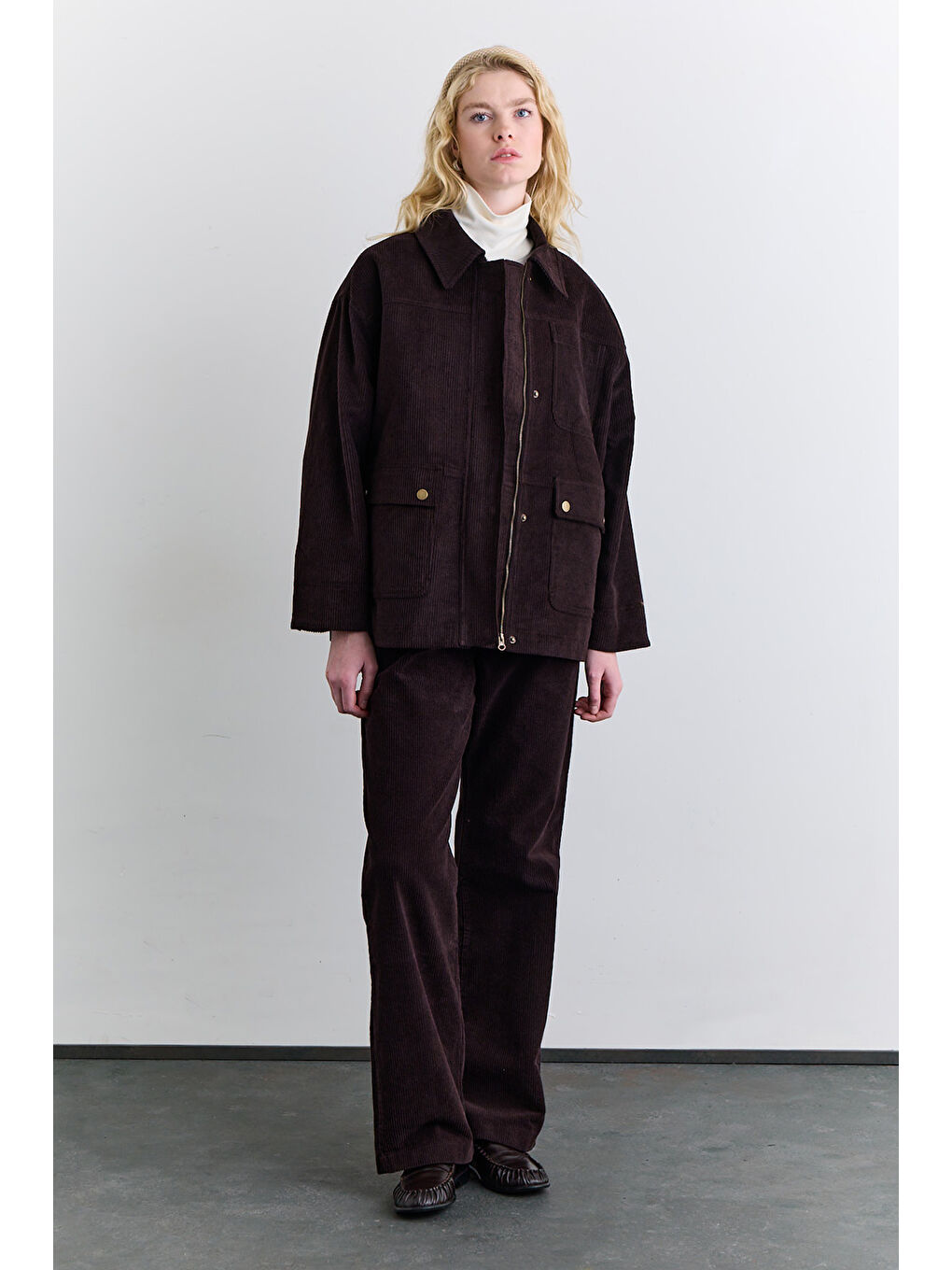 Kadife Worker Ceket Kahverengi-2