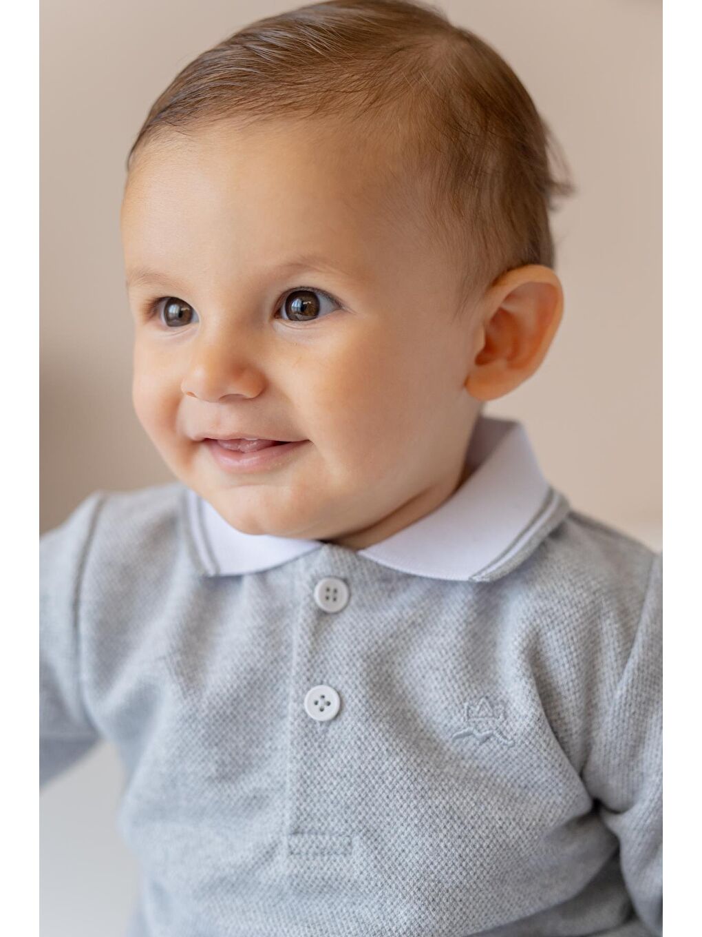 Erkek Bebek Polo Yaka T-Shirt Ve Pantolon Takım - Gri-1