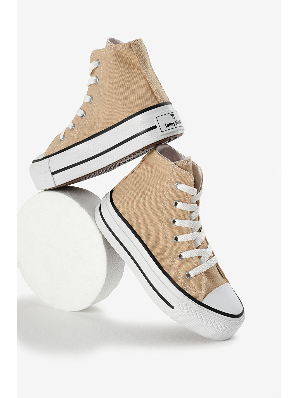 Çocuk Unisex Bej Termo Kalın Taban Bağcıklı Uzun Keten Spor Ayakkabı